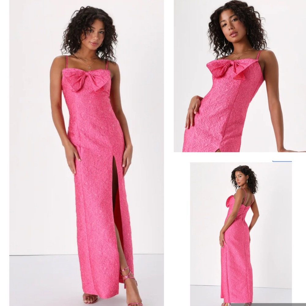 NWT PROM  LULUS Pink Jacquard Bow Maxi Dress size M